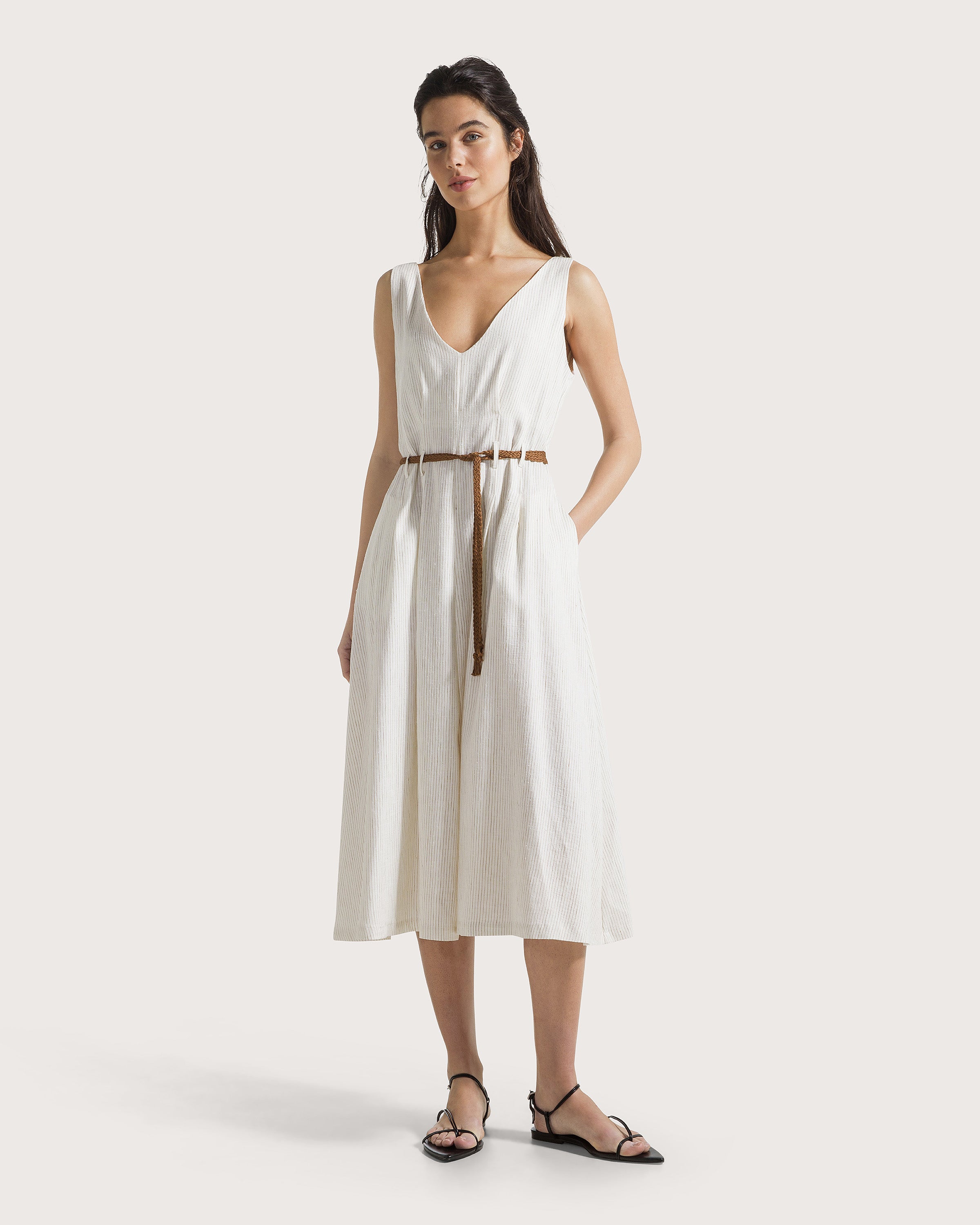 Striped linen midi dress. | Seventy Venezia Striped linen midi dress. | Seventy Venezia