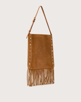 Suede leather shoulder bag with fringes and studs -  | Seventy Venezia