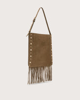 Suede leather shoulder bag with fringes and studs -  | Seventy Venezia