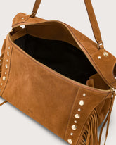 Suede leather shoulder bag with fringes and studs -  | Seventy Venezia