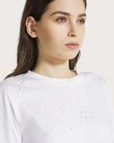 Short-sleeved cotton T-shirt with rhinestone appliqués -  | Seventy Venezia