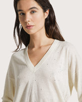 Maglia manica corta in cotone lino con strass -  | Seventy Venezia