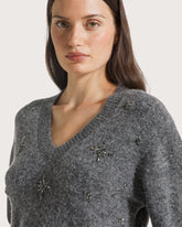 Wool blend V-neck sweater with embellishments      -  | Seventy Venezia