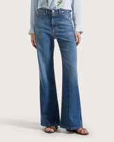 Jeans lunghi a vita alta in denim blu stretch -  | Seventy Venezia