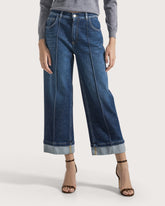 Ankle-length jeans with front seam and folded hem in stretch denim -  | Seventy Venezia