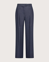 Pantalone lungo doppia pinces in denim misto lino stretch -  | Seventy Venezia