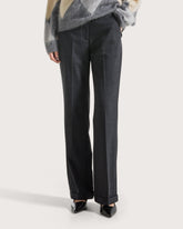 Long straight-leg trousers with buckle in wool blend gabardine   -  | Seventy Venezia
